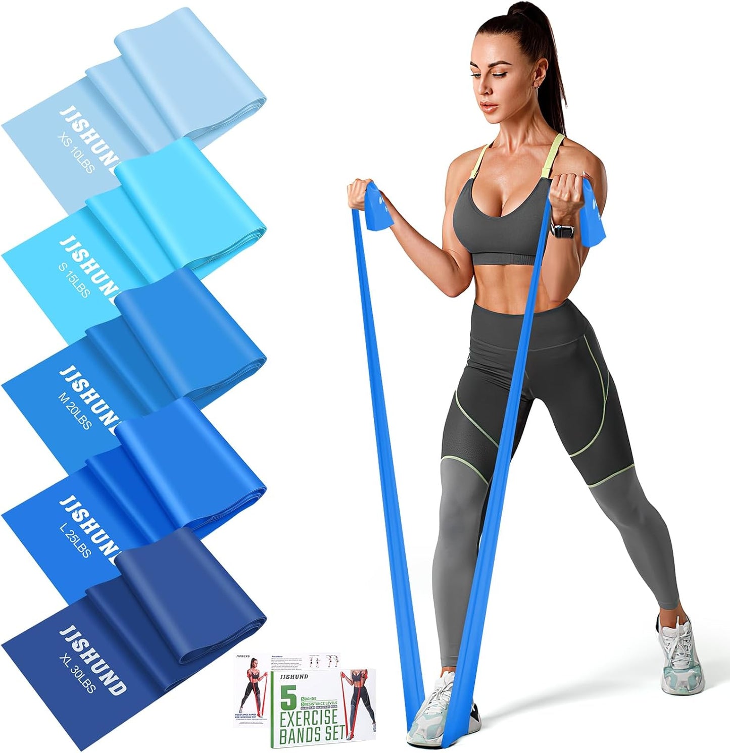 5 Pcs Resistance Bands, Professional Exercise Bands Elastic Stretch Bands for Fitness Yoga Pilates Stretching Strength Training, Workout Bands for Women and Men Home Gym