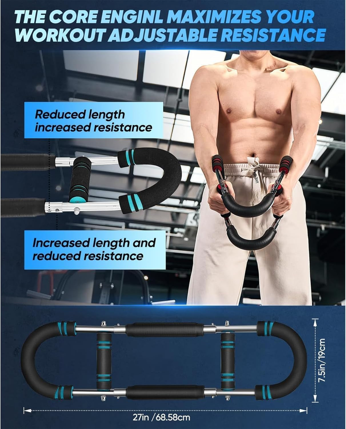 Twister Arm Trainer, 40-100Lb Adjustable Chest Workout Equipment Power Twist Arm Trainer, Forearm Strengthener, Portable Spring Resistance for Home Fitness