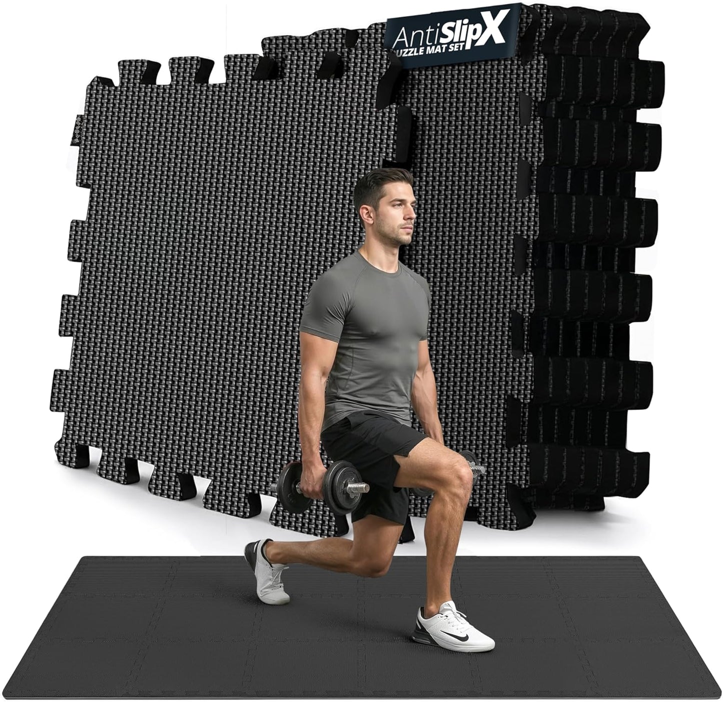 Gym Mats Set - 18 Pcs EVA Interlocking Foam Floor Tiles (12.6"X12.6"X0.4") 18Sqft Protective Gym Flooring Sports Home Workout Exercise Mats Puzzle Garage Fitness Play-Room Pool Treadmill Bike