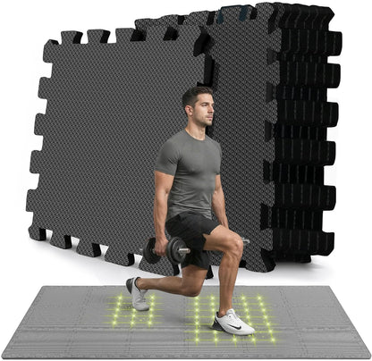 Gym Mats Set - 18 Pcs EVA Interlocking Foam Floor Tiles (12.6"X12.6"X0.4") 18Sqft Protective Gym Flooring Sports Home Workout Exercise Mats Puzzle Garage Fitness Play-Room Pool Treadmill Bike