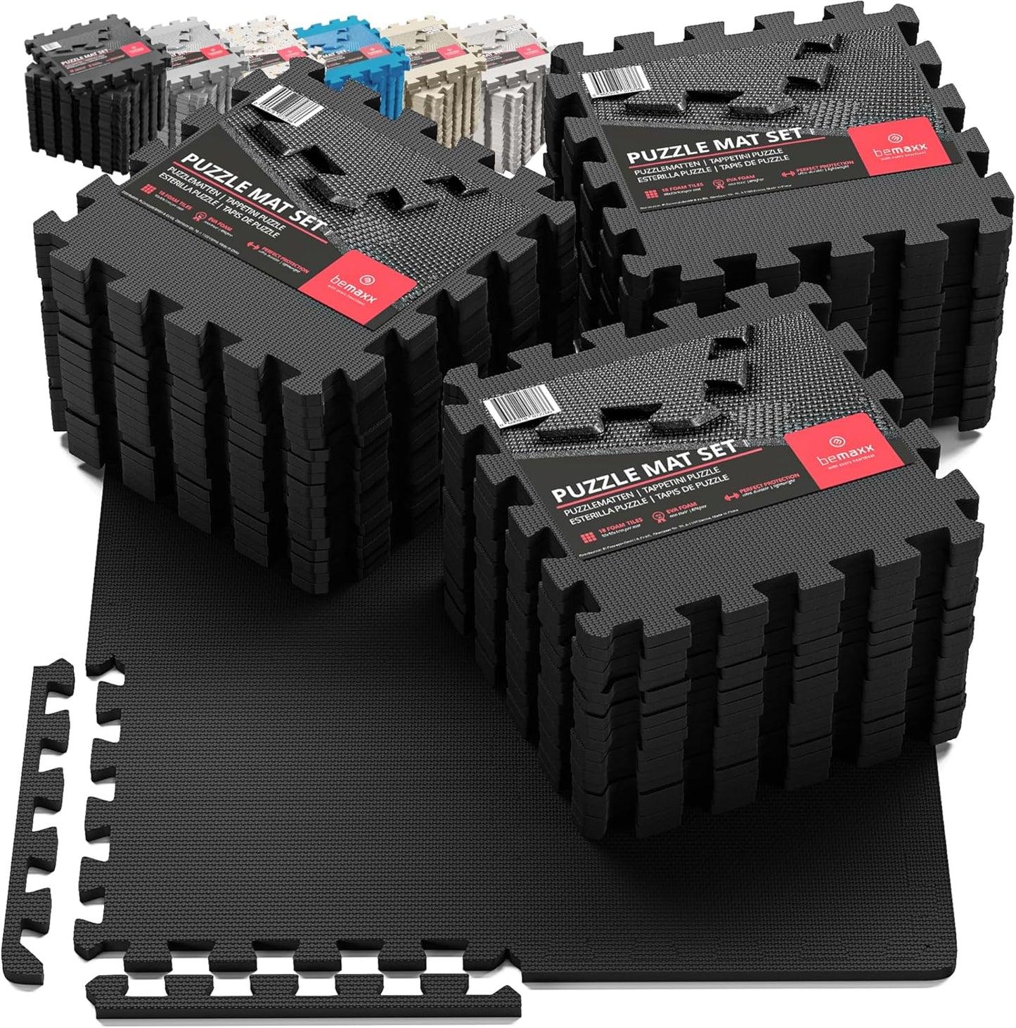 Gym Mats Set - 18 Pcs EVA Interlocking Foam Floor Tiles (12.6"X12.6"X0.4") 18Sqft Protective Gym Flooring Sports Home Workout Exercise Mats Puzzle Garage Fitness Play-Room Pool Treadmill Bike