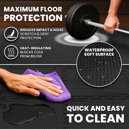 Gym Mats Set - 18 Pcs EVA Interlocking Foam Floor Tiles (12.6"X12.6"X0.4") 18Sqft Protective Gym Flooring Sports Home Workout Exercise Mats Puzzle Garage Fitness Play-Room Pool Treadmill Bike