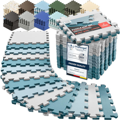 Gym Mats Set - 18 Pcs EVA Interlocking Foam Floor Tiles (12.6"X12.6"X0.4") 18Sqft Protective Gym Flooring Sports Home Workout Exercise Mats Puzzle Garage Fitness Play-Room Pool Treadmill Bike