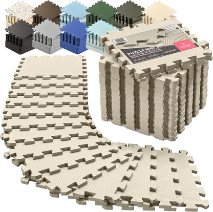 Gym Mats Set - 18 Pcs EVA Interlocking Foam Floor Tiles (12.6"X12.6"X0.4") 18Sqft Protective Gym Flooring Sports Home Workout Exercise Mats Puzzle Garage Fitness Play-Room Pool Treadmill Bike
