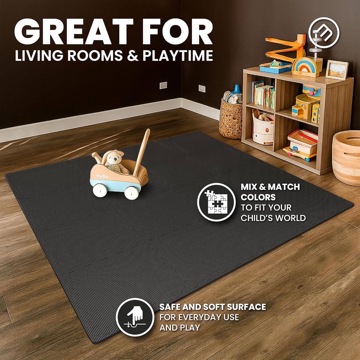 Gym Mats Set - 18 Pcs EVA Interlocking Foam Floor Tiles (12.6"X12.6"X0.4") 18Sqft Protective Gym Flooring Sports Home Workout Exercise Mats Puzzle Garage Fitness Play-Room Pool Treadmill Bike